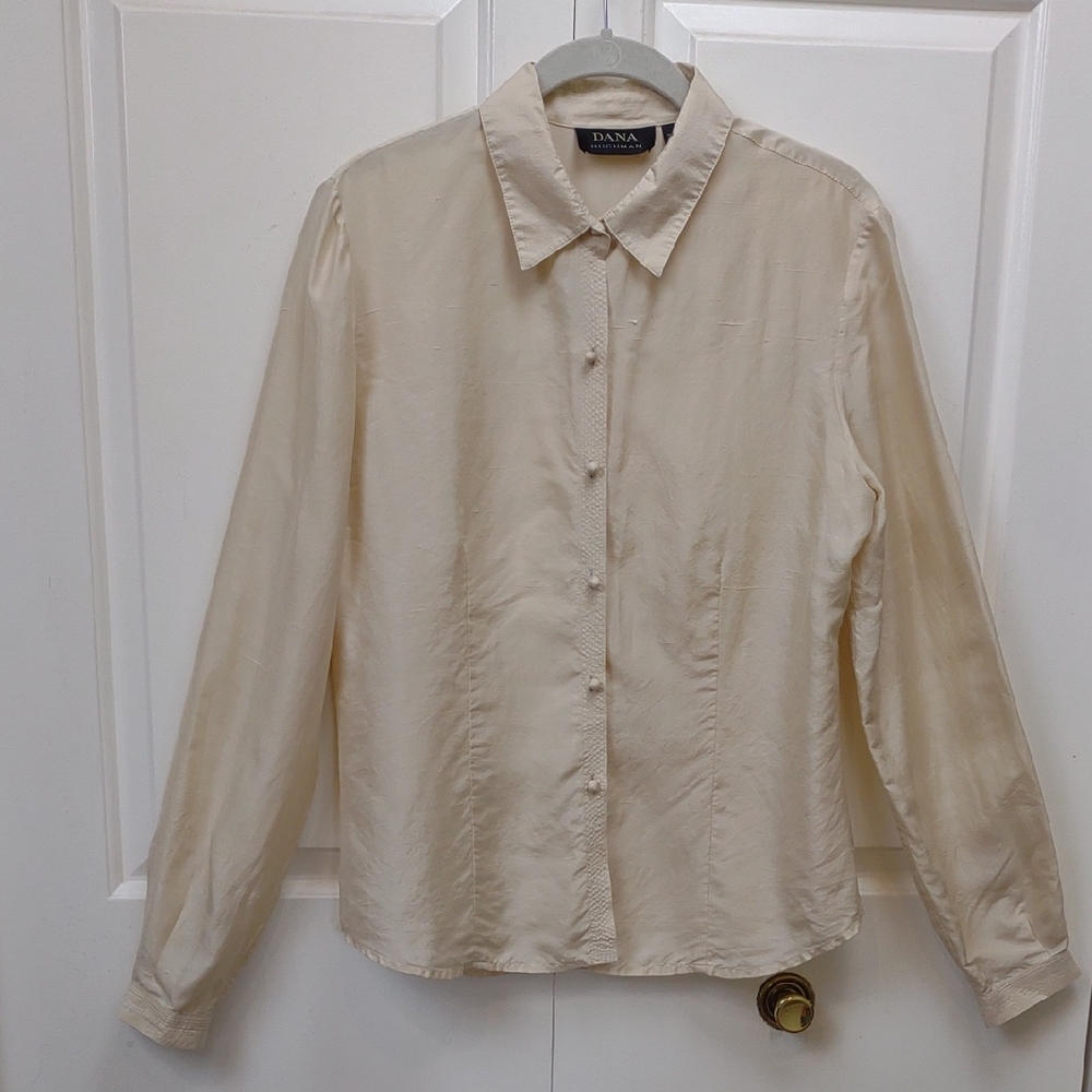 Dana Buchman Vintage All Silk Buttercream Yellow LS BU Asian Inspired Blouse - Picture 2 of 11
